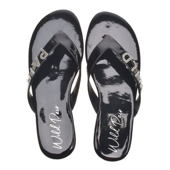 WILD PAIR Womens Black Fantasia Round Toe Slip On Thong Sandals Shoes 5 M - Picture 3 of 4